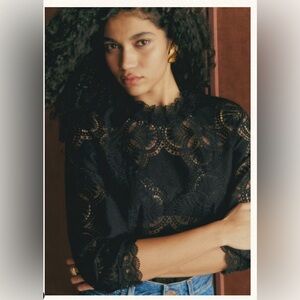 Sezane Bianca Elegant Black Lace Top